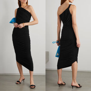 Norma Kamali | NWT Diana Gown Black Asymmetrical Ruched Jersey Midi Dress XS 34